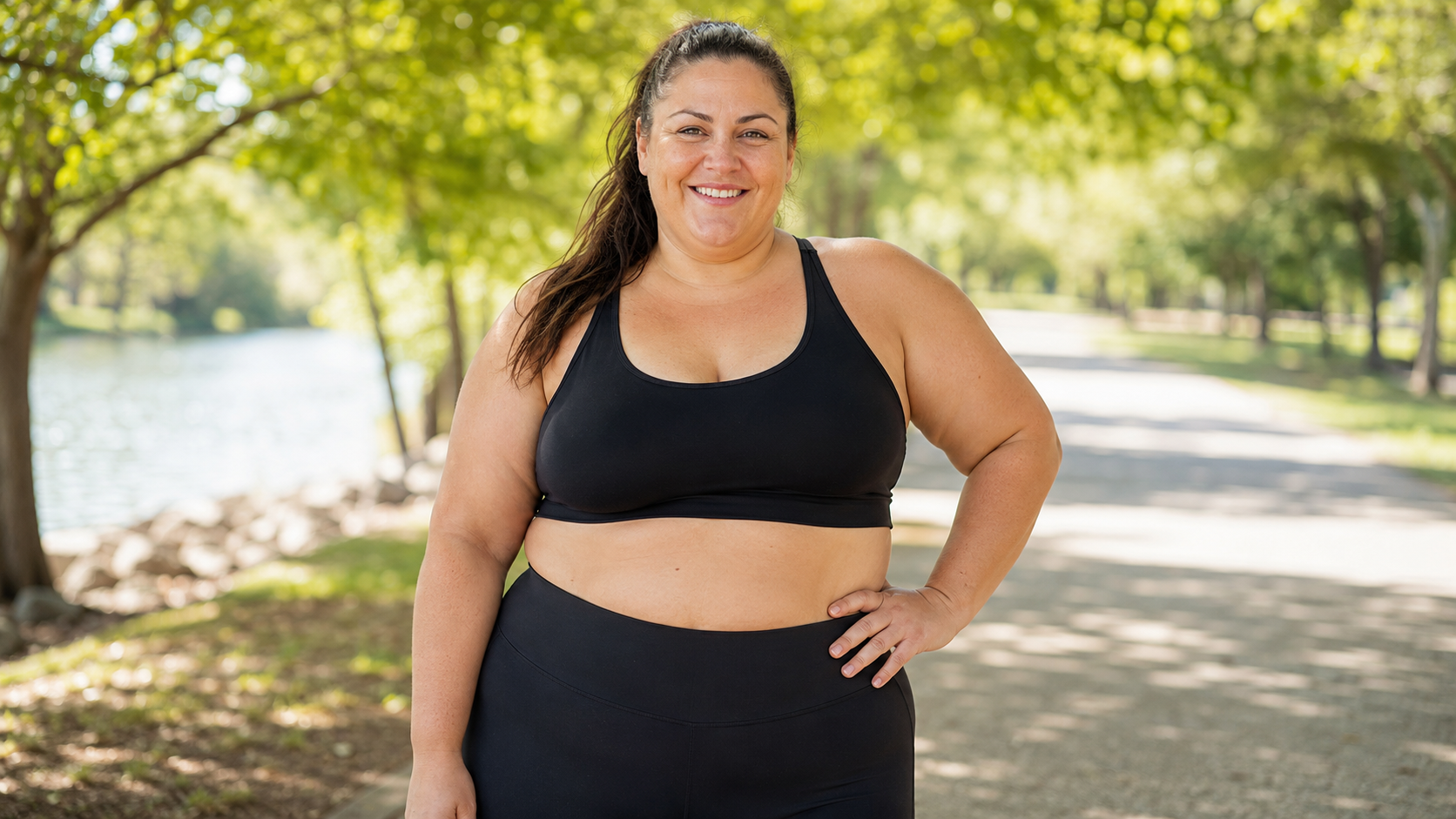 Woman stretching in sage green activewear